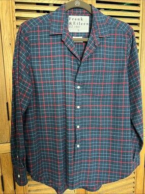 Frank & Eileen Eileen Plaid Button Up Navy Blue Red Size Small Worn Once
